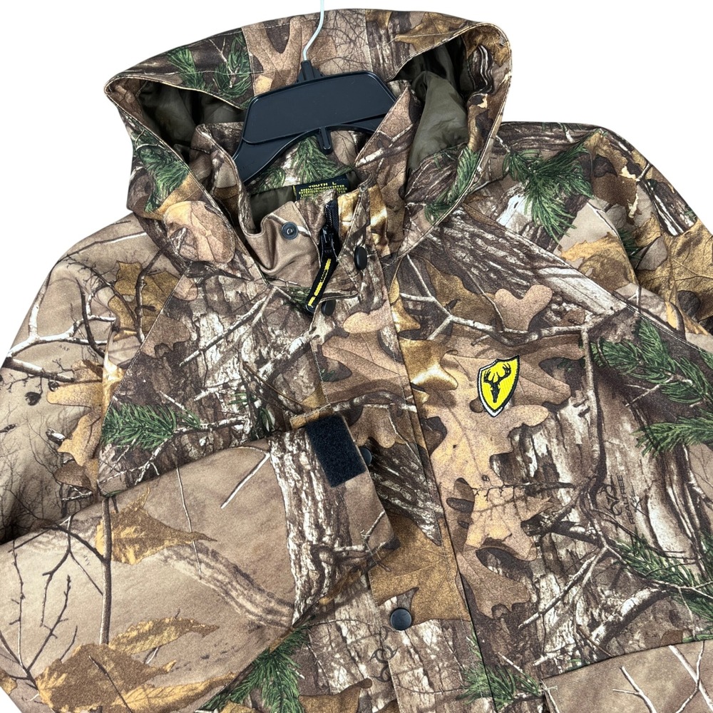 Realtree System‎ Layer 3 Camo Scent Blocker Hunting Jacket Hooded Parka L Kids